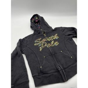 Southpole Black Y2K Full Zip Hoodie Jacket Girls Youth Size Medium 12-14 Graphic